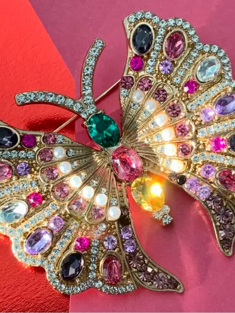 Multicolor Crystal Butterfly Brooch - Women's Jewelry